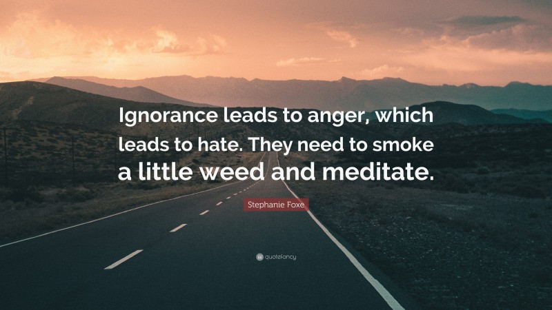 Stephanie Foxe Quote: “Ignorance leads to anger, which leads to hate. They need to smoke a little weed and meditate.”