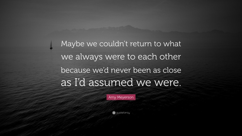 Amy Meyerson Quote: “Maybe we couldn’t return to what we always were to each other because we’d never been as close as I’d assumed we were.”
