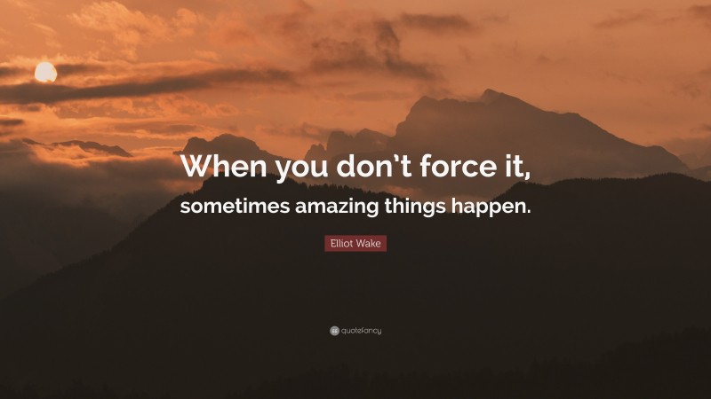 Elliot Wake Quote: “When you don’t force it, sometimes amazing things happen.”