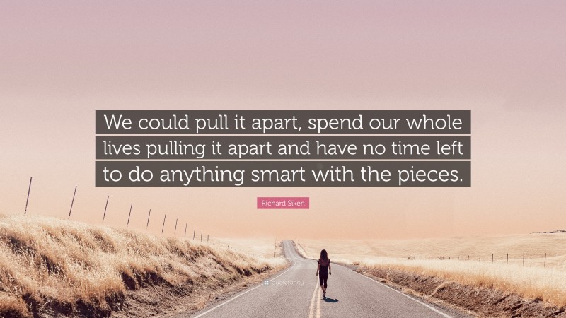 Richard Siken Quote: “We could pull it apart, spend our whole lives pulling it apart and have no time left to do anything smart with the pieces.”