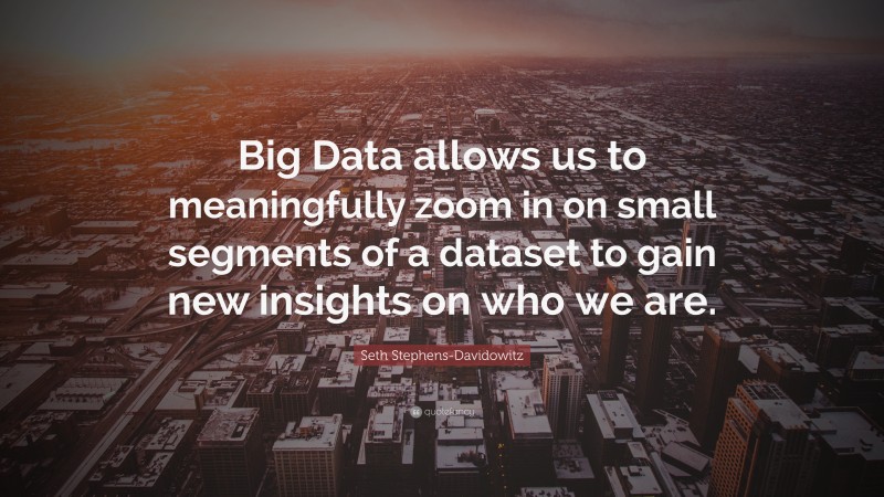 Seth Stephens-Davidowitz Quote: “Big Data allows us to meaningfully zoom in on small segments of a dataset to gain new insights on who we are.”