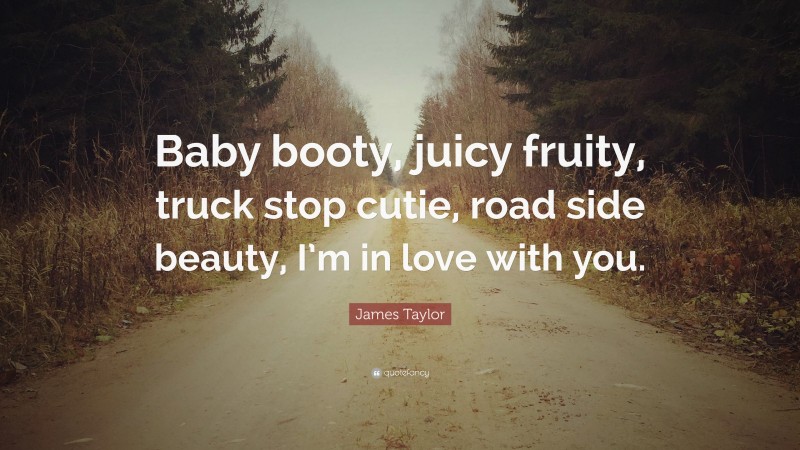 James Taylor Quote: “Baby booty, juicy fruity, truck stop cutie, road side beauty, I’m in love with you.”