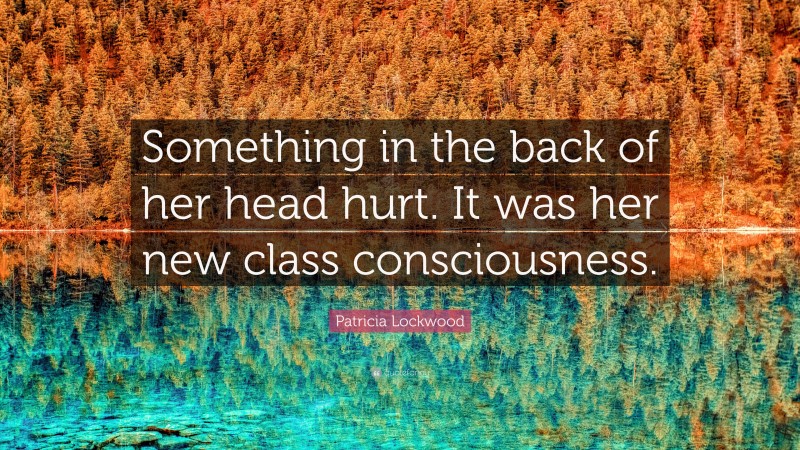 Patricia Lockwood Quote: “Something in the back of her head hurt. It was her new class consciousness.”