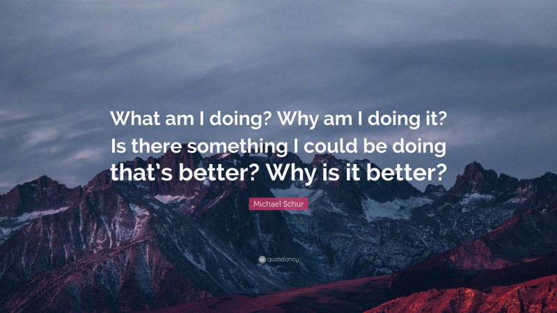 Michael Schur Quote: “What am I doing? Why am I doing it? Is there something I could be doing that’s better? Why is it better?”
