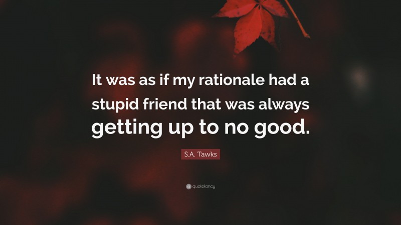 S.A. Tawks Quote: “It was as if my rationale had a stupid friend that was always getting up to no good.”