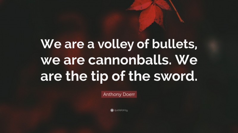 Anthony Doerr Quote: “We are a volley of bullets, we are cannonballs. We are the tip of the sword.”