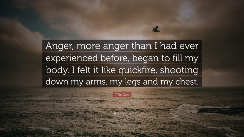 Tillie Cole Quote: “Anger, more anger than I had ever experienced before, began to fill my body. I felt it like quickfire, shooting down my arms, my legs and my chest.”