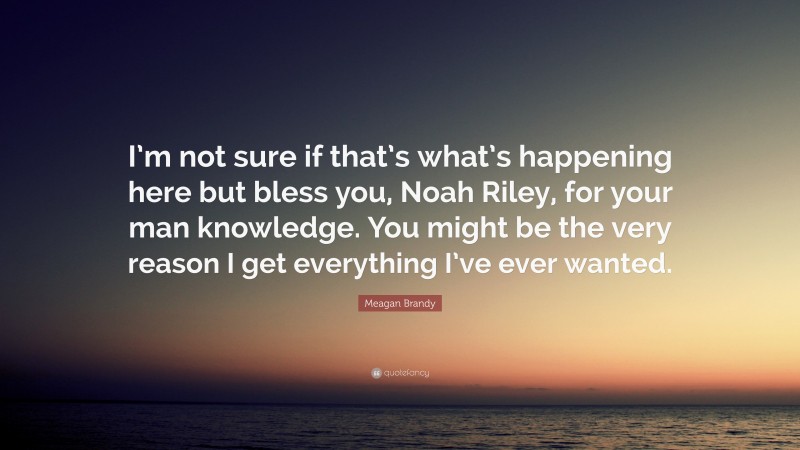 Meagan Brandy Quote: “I’m not sure if that’s what’s happening here but bless you, Noah Riley, for your man knowledge. You might be the very reason I get everything I’ve ever wanted.”