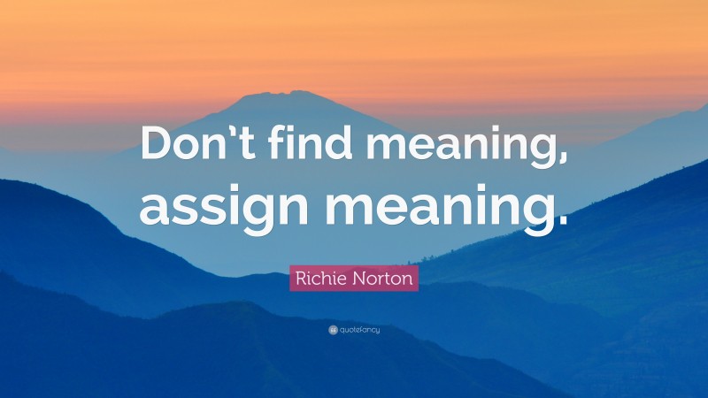 Richie Norton Quote: “Don’t find meaning, assign meaning.”