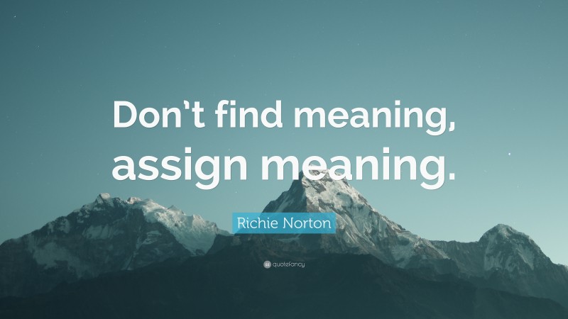 Richie Norton Quote: “Don’t find meaning, assign meaning.”