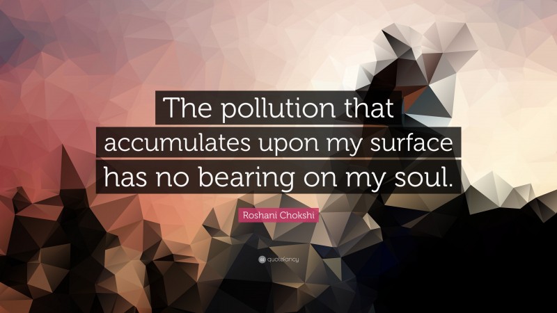 Roshani Chokshi Quote: “The pollution that accumulates upon my surface has no bearing on my soul.”