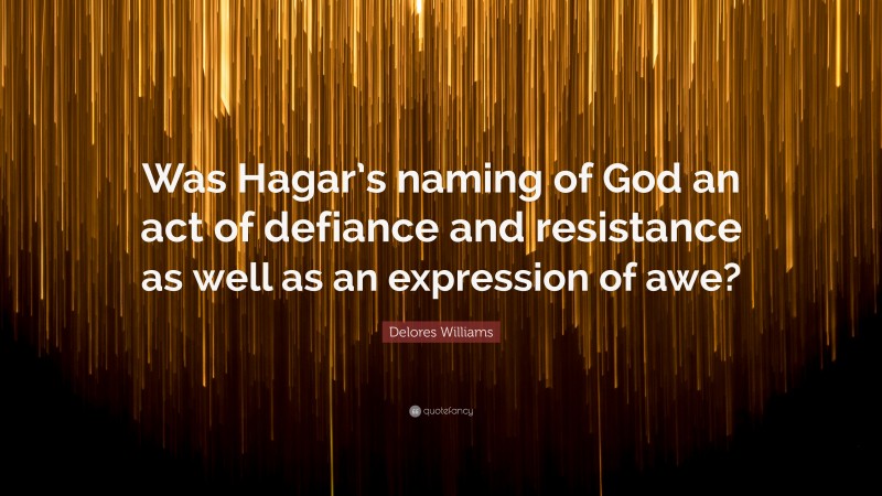 Delores Williams Quote: “Was Hagar’s naming of God an act of defiance and resistance as well as an expression of awe?”