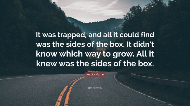 Annika Martin Quote: “It was trapped, and all it could find was the sides of the box. It didn’t know which way to grow. All it knew was the sides of the box.”