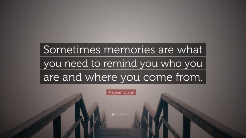 Meghan Quinn Quote: “Sometimes memories are what you need to remind you who you are and where you come from.”
