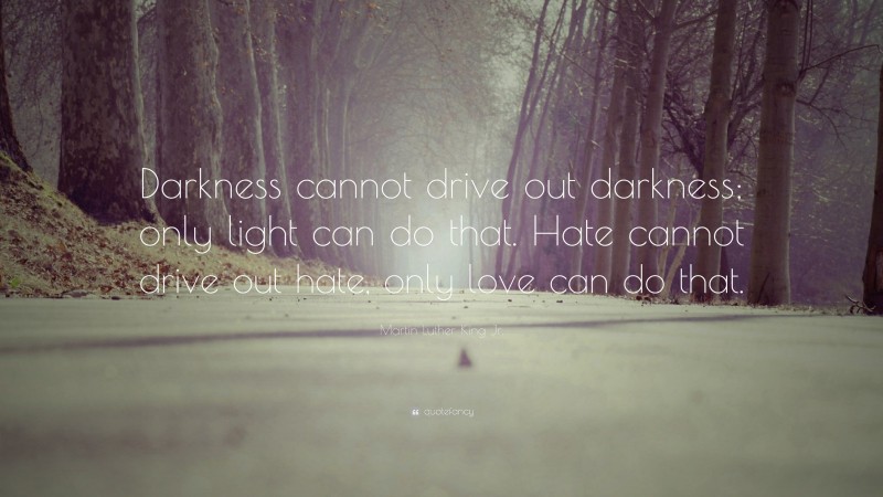 Martin Luther King Jr. Quote: “Darkness cannot drive out darkness; only light can do that. Hate cannot drive out hate, only love can do that.”