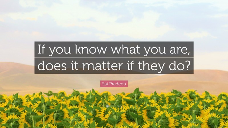 Sai Pradeep Quote: “If you know what you are, does it matter if they do?”