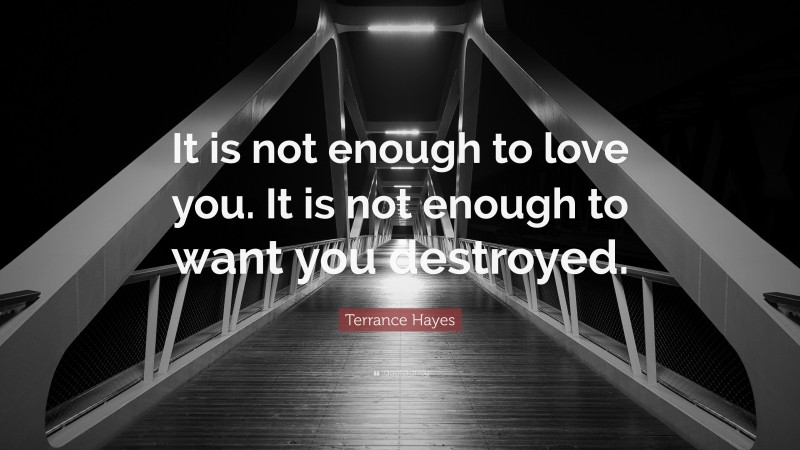 Terrance Hayes Quote: “It is not enough to love you. It is not enough to want you destroyed.”
