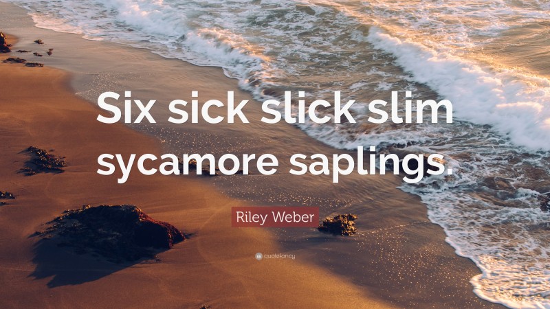 Riley Weber Quote: “Six sick slick slim sycamore saplings.”