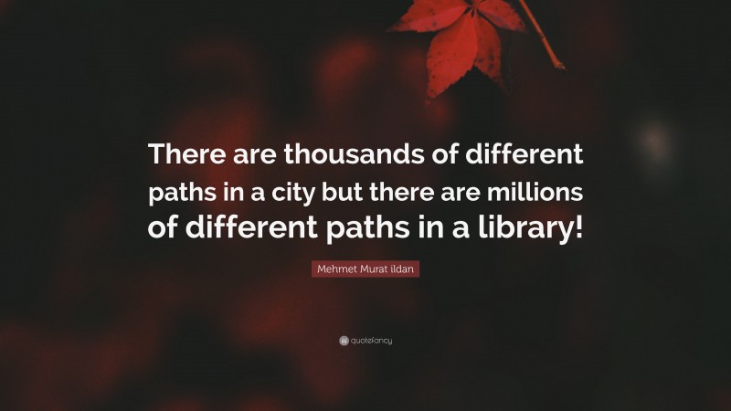 Mehmet Murat ildan Quote: “There are thousands of different paths in a city but there are millions of different paths in a library!”