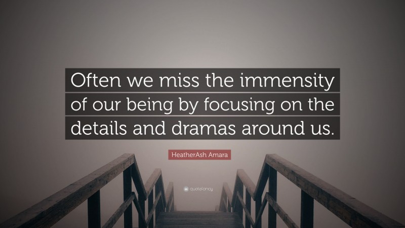HeatherAsh Amara Quote: “Often we miss the immensity of our being by focusing on the details and dramas around us.”