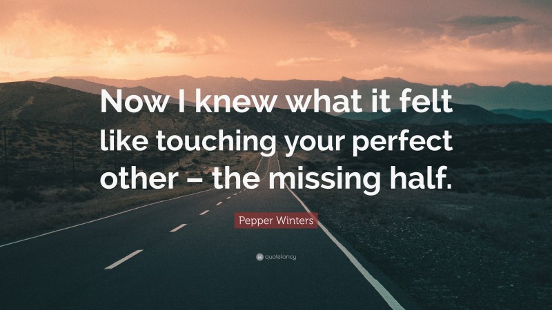 Pepper Winters Quote: “Now I knew what it felt like touching your perfect other – the missing half.”