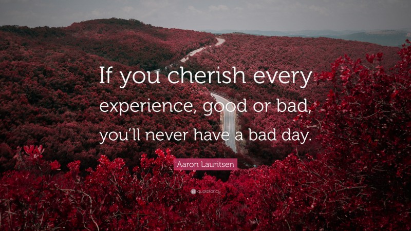 Aaron Lauritsen Quote: “If you cherish every experience, good or bad, you’ll never have a bad day.”