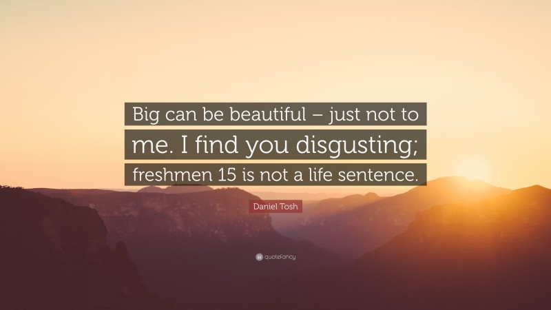 Daniel Tosh Quote: “Big can be beautiful – just not to me. I find you disgusting; freshmen 15 is not a life sentence.”