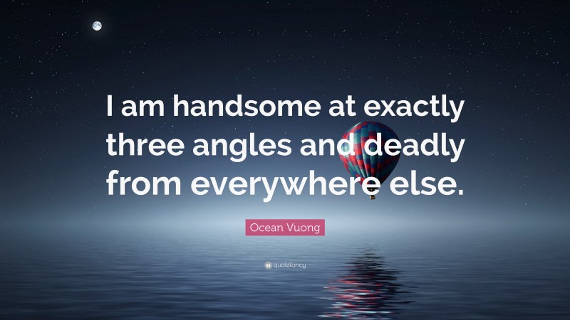 Ocean Vuong Quote: “I am handsome at exactly three angles and deadly from everywhere else.”
