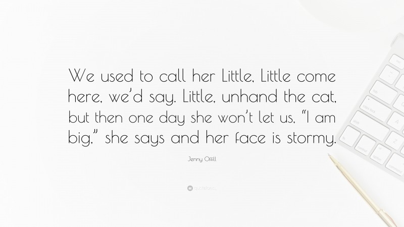 Jenny Offill Quote: “We used to call her Little, Little come here, we’d say. Little, unhand the cat, but then one day she won’t let us, “I am big,” she says and her face is stormy.”