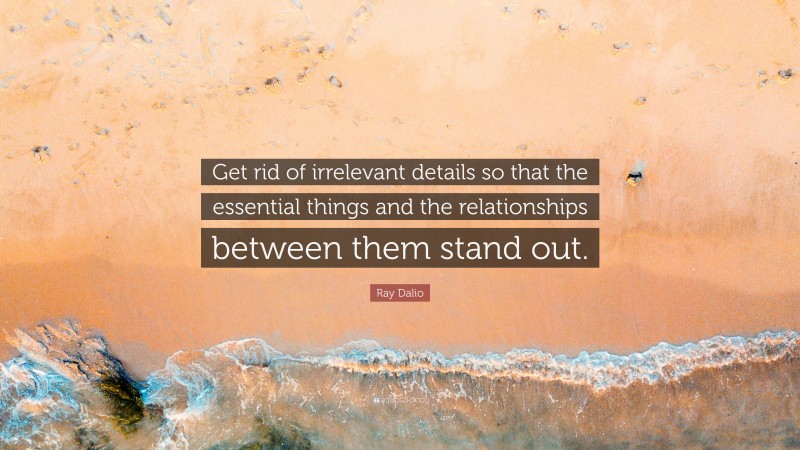 Ray Dalio Quote: “Get rid of irrelevant details so that the essential things and the relationships between them stand out.”