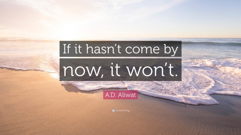 A.D. Aliwat Quote: “If it hasn’t come by now, it won’t.”