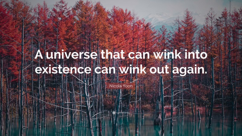 Nicola Yoon Quote: “A universe that can wink into existence can wink out again.”
