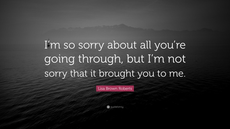 Lisa Brown Roberts Quote: “I’m so sorry about all you’re going through, but I’m not sorry that it brought you to me.”