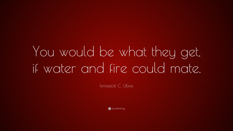 Ismaaciil C. Ubax Quote: “You would be what they get, if water and fire could mate.”