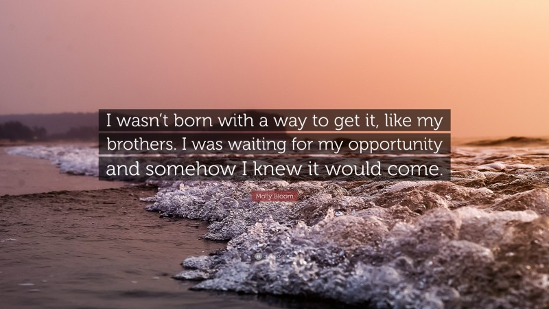 Molly Bloom Quote: “I wasn’t born with a way to get it, like my brothers. I was waiting for my opportunity and somehow I knew it would come.”