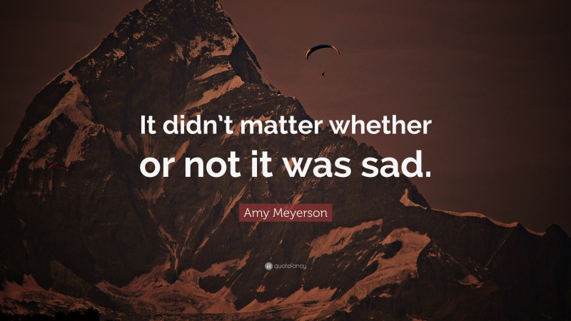 Amy Meyerson Quote: “It didn’t matter whether or not it was sad.”