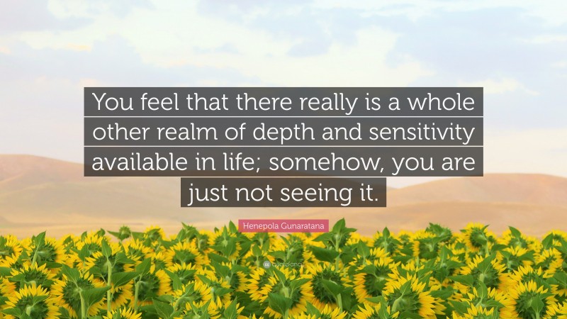 Henepola Gunaratana Quote: “You feel that there really is a whole other realm of depth and sensitivity available in life; somehow, you are just not seeing it.”