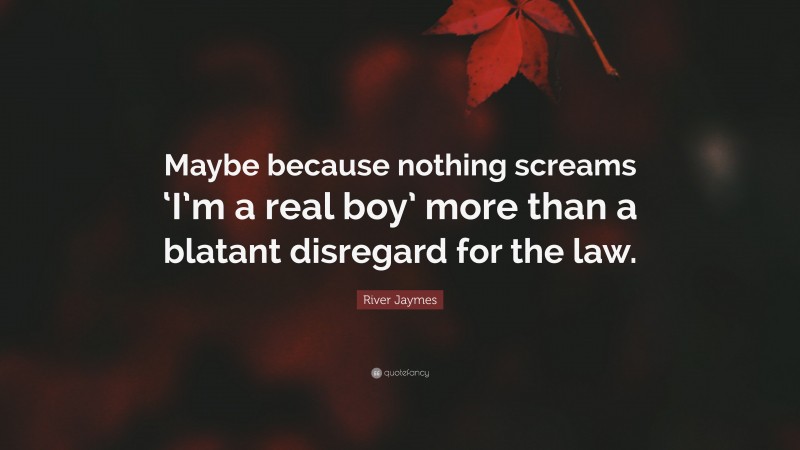 River Jaymes Quote: “Maybe because nothing screams ‘I’m a real boy’ more than a blatant disregard for the law.”