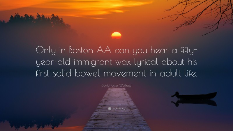 David Foster Wallace Quote: “Only in Boston AA can you hear a fifty-year-old immigrant wax lyrical about his first solid bowel movement in adult life.”