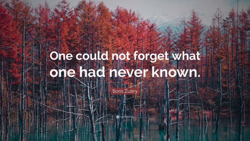 Boris Zubry Quote: “One could not forget what one had never known.”