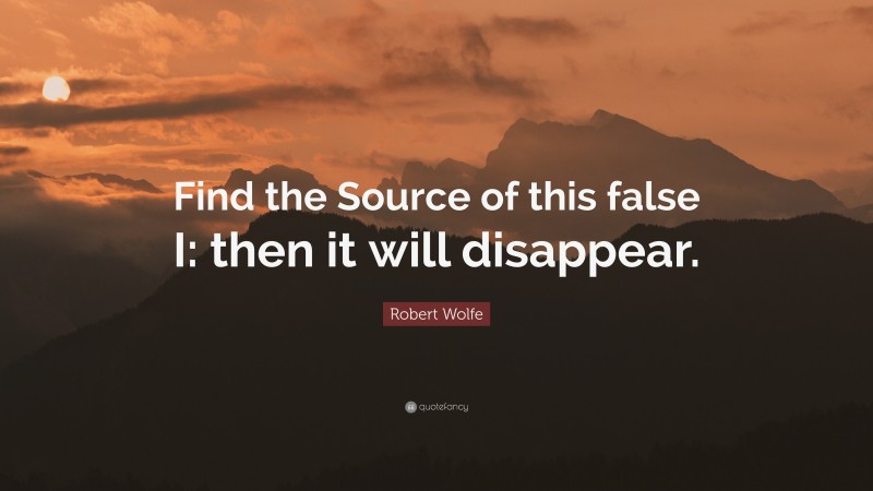 Robert Wolfe Quote: “Find the Source of this false I: then it will disappear.”