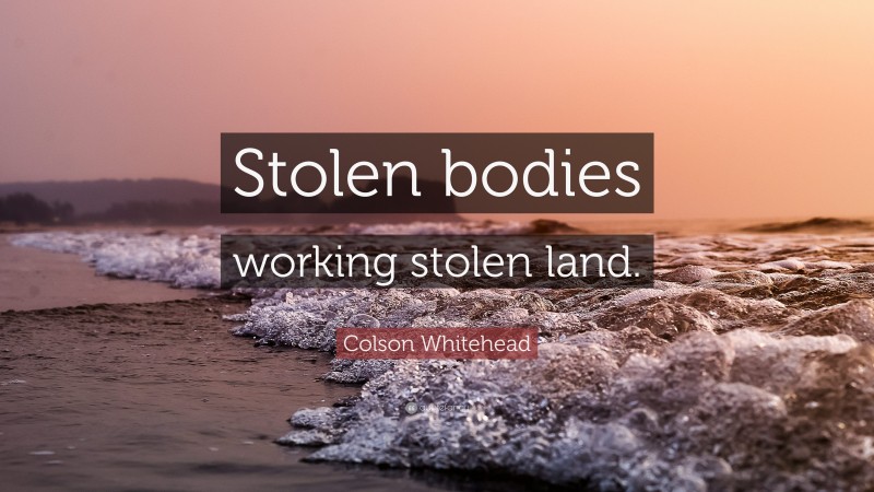 Colson Whitehead Quote: “Stolen bodies working stolen land.”