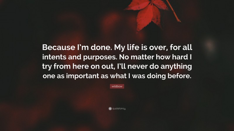 wildbow Quote: “Because I’m done. My life is over, for all intents and purposes. No matter how hard I try from here on out, I’ll never do anything one as important as what I was doing before.”