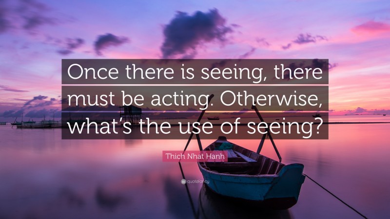 Thich Nhat Hanh Quote: “Once there is seeing, there must be acting. Otherwise, what’s the use of seeing?”