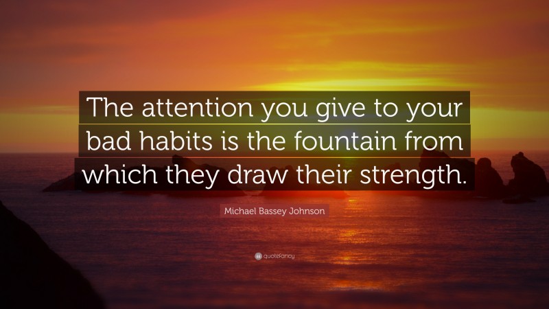 Michael Bassey Johnson Quote: “The attention you give to your bad habits is the fountain from which they draw their strength.”