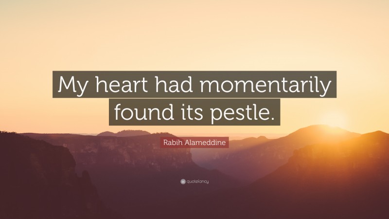 Rabih Alameddine Quote: “My heart had momentarily found its pestle.”