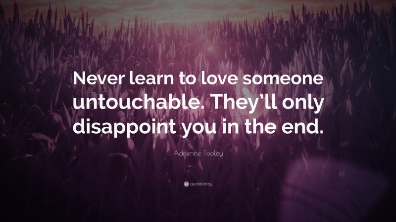 Adrienne Tooley Quote: “Never learn to love someone untouchable. They’ll only disappoint you in the end.”