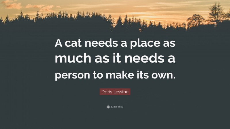 Doris Lessing Quote: “A cat needs a place as much as it needs a person to make its own.”
