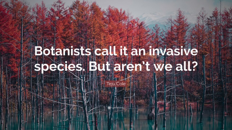 Teju Cole Quote: “Botanists call it an invasive species. But aren’t we all?”