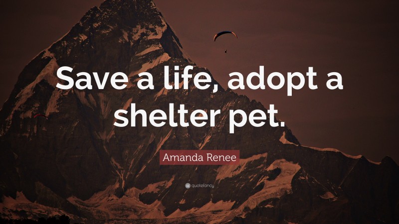 Amanda Renee Quote: “Save a life, adopt a shelter pet.”